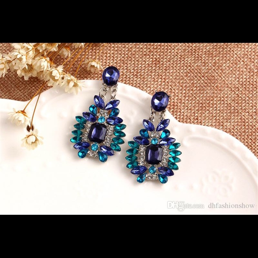 Blue Faux Crystal Earrings